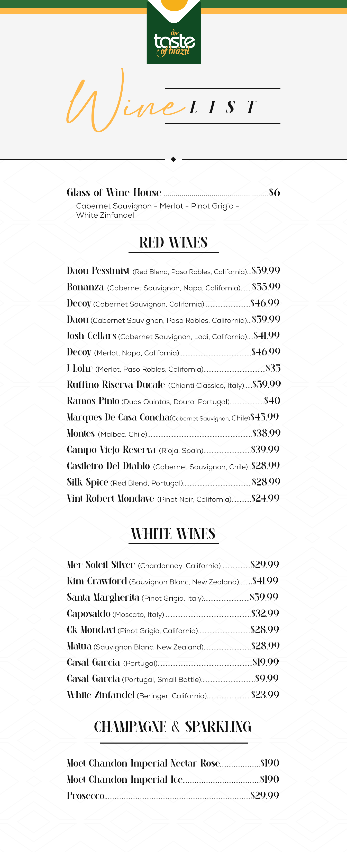 wine menu one